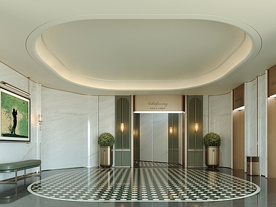 现代轻奢酒店走廊 酒店电梯大厅 电梯大堂 酒店走廊