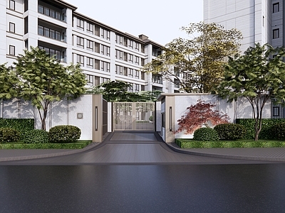 新中式入口大门 消防铁艺门 格栅门 岗亭 小区入口大门 次入口