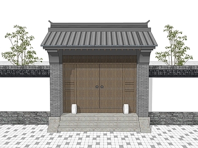 中式庭院门 庭院木门 四合院大门 中式门头