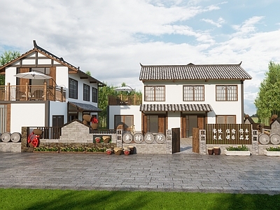 现代乡村庭院 农家乐民房院落 乡村民居庭院 民宿小院落 民俗文化墙 民宿院落