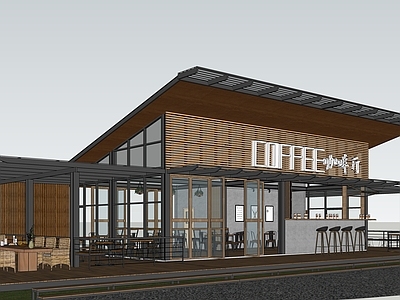 现代工业餐饮建筑 现代咖啡厅 咖啡馆 网红咖啡店 公园咖啡店