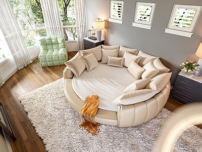 现代美式其他床 塞纳布艺圆床 圆床 双人婚床 双人床 意式极简床