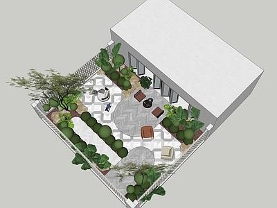 现代奶油别墅庭院 现代庭院