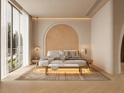 侘寂奶油民宿客房 无主灯