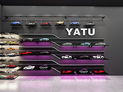 现代工业玩具礼品店 潮玩 汽车 货架 汽车