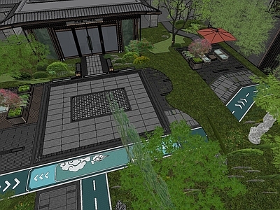 现代小区景观 建发中式登高面入 楼栋入户景观景墙 连廊 架空层 会客室