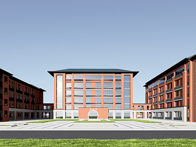 新中式中式高中 教学楼建筑 宿舍楼建筑