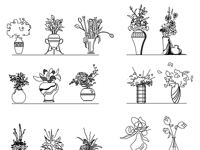 中式绿植 绿植 盆栽 花草植物 插花 植物立面图 施工图