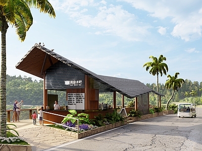 新中式驿站 岭南风格餐吧驿站 山路边坡眺台