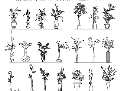现代绿植 绿植 盆栽 花瓶花卉 景观植物立面图 施工图