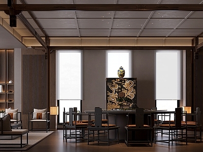 现代新中式酒店餐厅 酒店餐厅包间