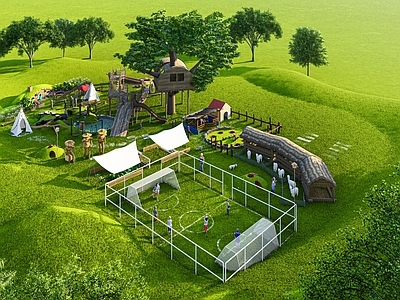 简约日式教育校园景观 户外景观 霍比特小屋 幼儿园室外 农场畜牧业 树屋