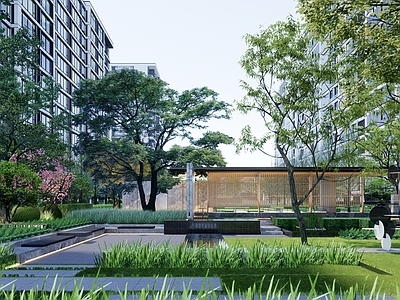 现代简约小区景观 廊架 现代 会客厅 森系