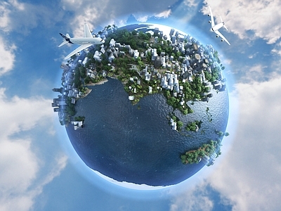 现代其他景观 科幻地球城市景观 地球城市 卡通动画 城市配楼飞机 科幻地球微缩景观