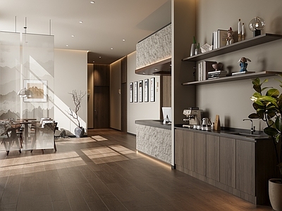 现代侘寂瑜伽室 前厅 大厅 洽谈区 茶水区