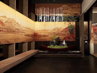 现代新中式茶餐厅 序厅 前厅 造景 装置 餐厅入口造景