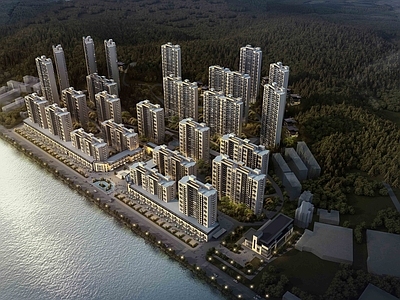 现代小区建筑 山水格局住宅小区 小区规划 住宅区建筑
