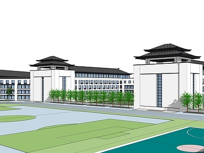 新中式学校建筑 新中式学校建筑 初中高中职校建筑 校园建筑 新中式