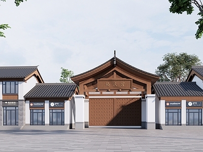 新中式现代民宿建筑 乡村街道 民宿 餐饮