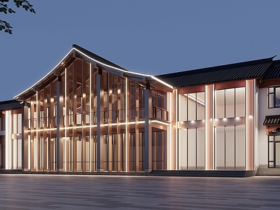 新中式现代民宿建筑 乡村街道 民宿 文化馆 餐饮