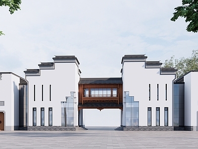 新中式现代民宿建筑 民宿 酒店 入口 文化馆