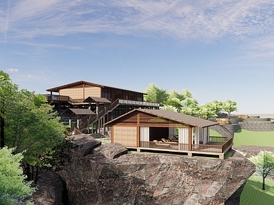 新中式中式酒店建筑 山地酒店建筑 温泉酒店建筑