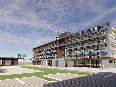 现代新中式酒店建筑 温泉酒店建筑 多层酒店建筑 酒店大门