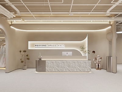 现代侘寂婚纱摄影 奶油风婚纱店吧台 婚纱店前台