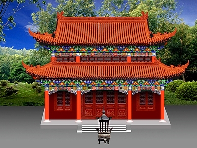 仿古建筑 仿古建筑观音殿 三门重檐殿 古建大门 寺庙 天王殿 施工图