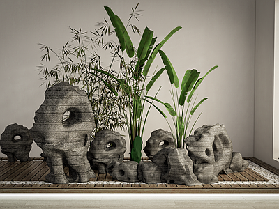 新中式现代其他景观小品 景观小品 景石 石头 造景