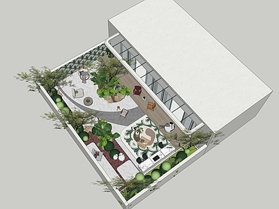 现代奶油别墅庭院 现代庭院