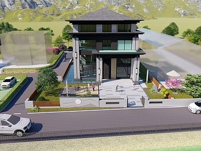 现代别墅庭院 庭院花园