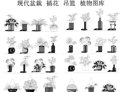 现代绿植 盆栽 绿植 吊篮 插花 植物图库 施工图