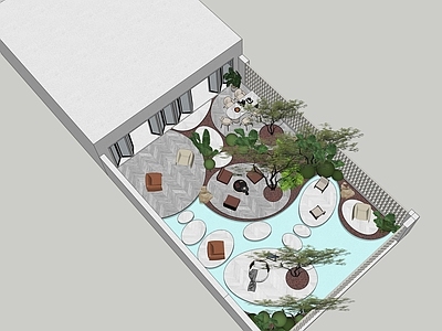现代奶油别墅庭院 现代庭院