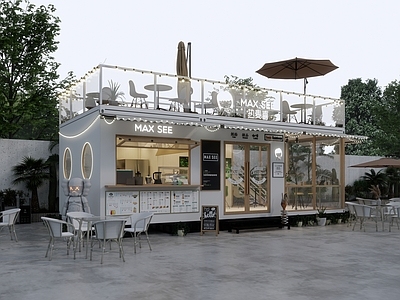 现代简约餐饮建筑 集装箱奶茶店 网红咖啡店 甜品店面包店 网红集装箱 休闲茶室