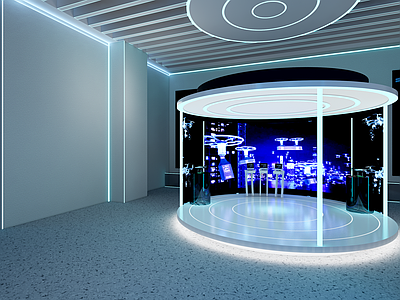 现代简约博物馆 科技展 现代科技展厅 蓝色科技 VR VR互动体验