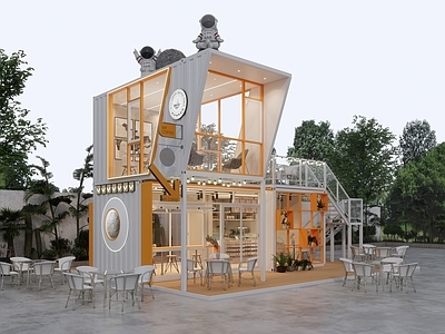 现代餐饮建筑 集装箱餐饮建筑 奶茶店咖啡厅 潮流集装箱 网红打卡站 潮流夜市