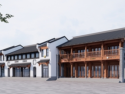 新中式现代民宿建筑 乡村步行街 民宿 餐饮