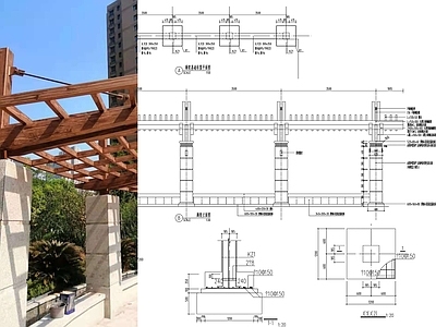 小区廊架 欧式斜拉廊架 独臂花架 斜拉花架 单臂花架 廊架做法图 施工图
