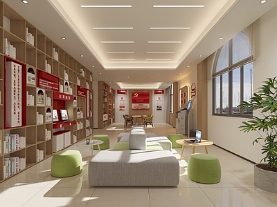 现代原木党建展厅 图书室 党建阅览室 党建形象墙 活动室 休息区