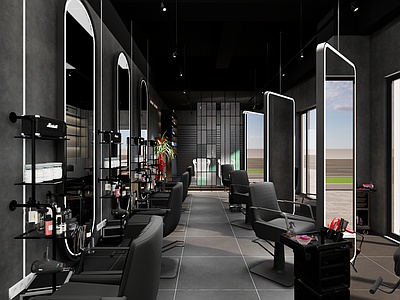 现代工业理发店 理发店 工业风 美发 镜子