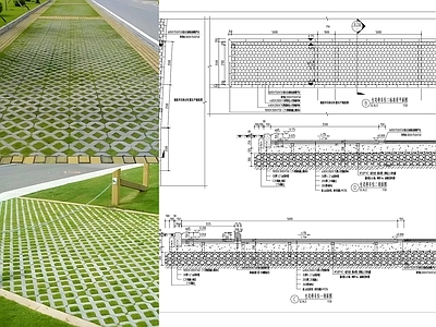 公园停车场区域 八字植草砖停车位 植草砖停车位 生态停车 停车 施工图