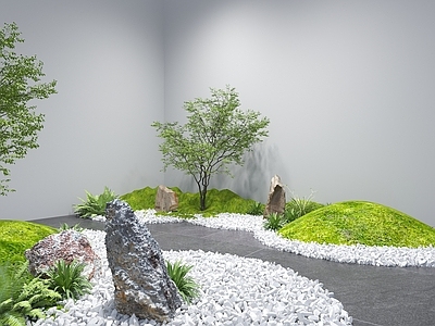 现代新中式庭院 现代室内景观 天井景观 枯山水小品 新中式室内景观 新中式枯山水
