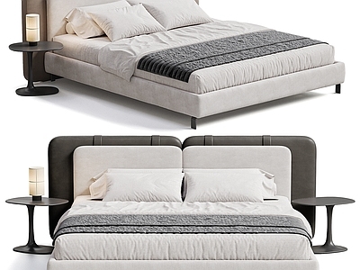 现代简约双人床 MINOTTI 布艺床 皮质床 台灯 边几