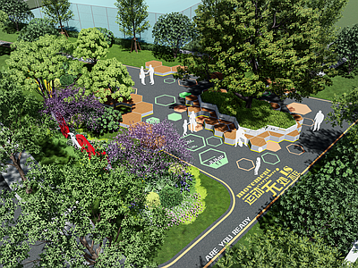 现代教育校园景观 校外等候空间 休闲小广场 造型坐凳