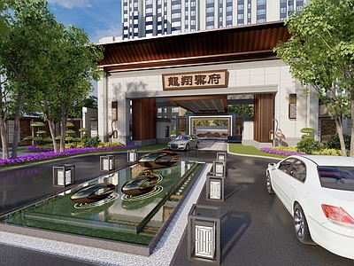 新中式现代入口大门 新中式小区大门 人车分流入口