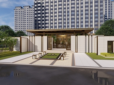 新中式现代入口大门 新中式小区大门