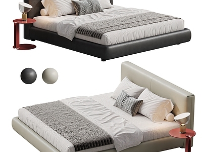 现代简约双人床 MINOTTI 现代双人床 皮质双人床 布艺双人床 台灯