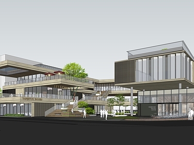 现代商场建筑 街角商业 小mall 商业多层