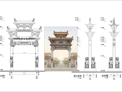 其他古建筑 牌坊 门楼 古建筑 古建筑详图 徽派建筑 施工图